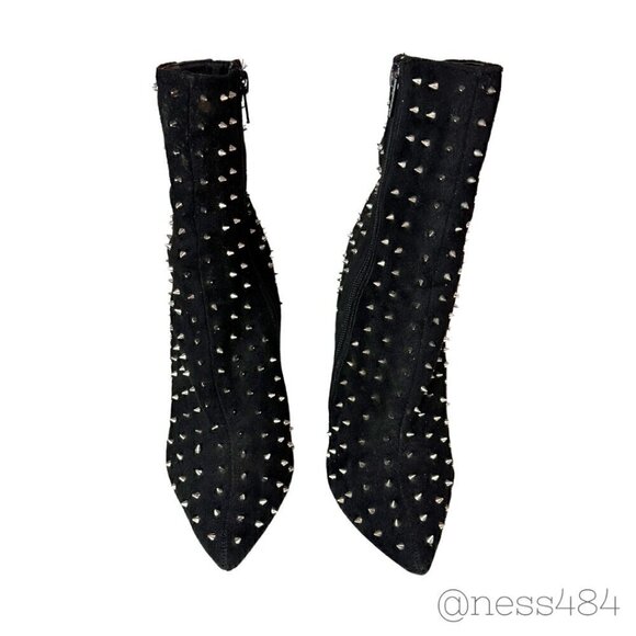 Black Studded Zip-Up Heeled Boots 6.5 - Picture 3 of 8